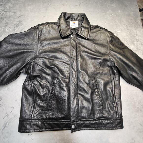 Pepsi Jacket Mens Large Black Genuine Leather Bomber Quilted Lined Snap Front - Picture 3 of 8